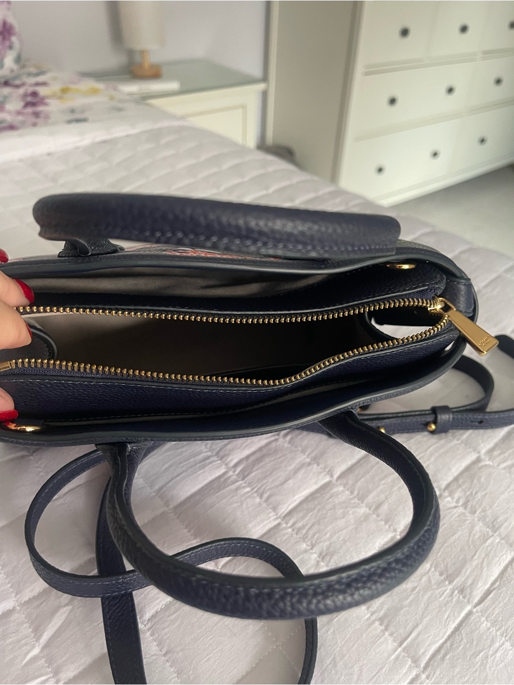 kate spade navy floral crossbody satchel - Picture 7 of 8